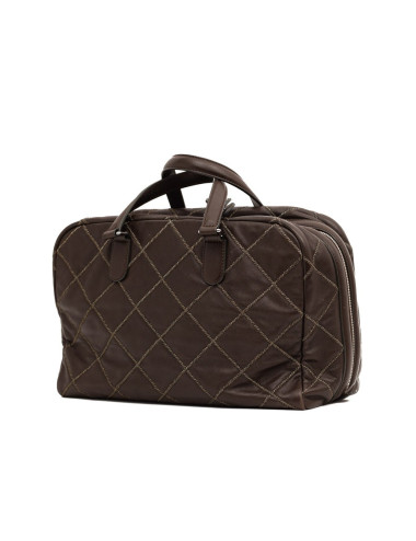 Cabas CHANEL cuir marron matelassé fils d'or 2