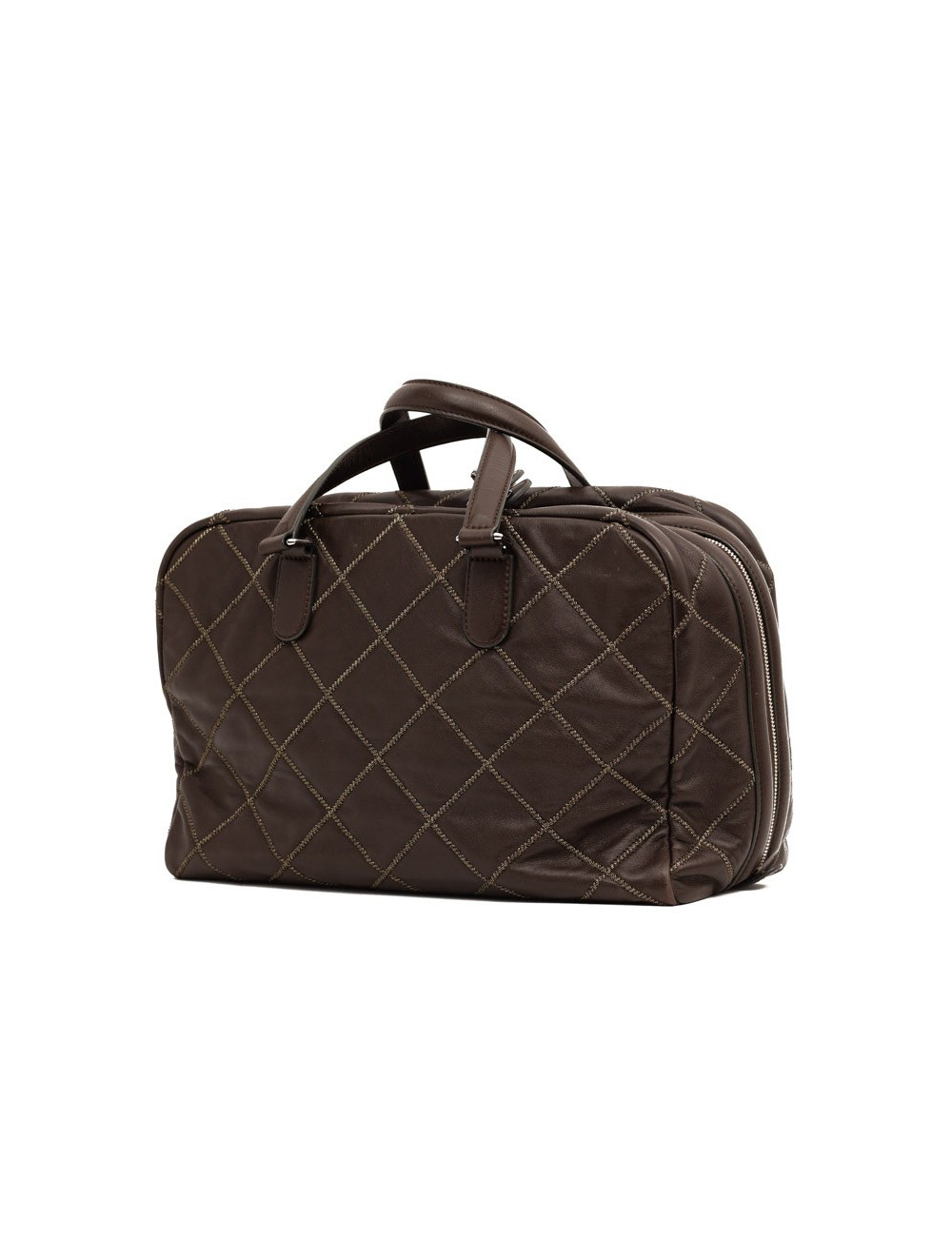 Cabas CHANEL cuir marron matelassé fils d'or