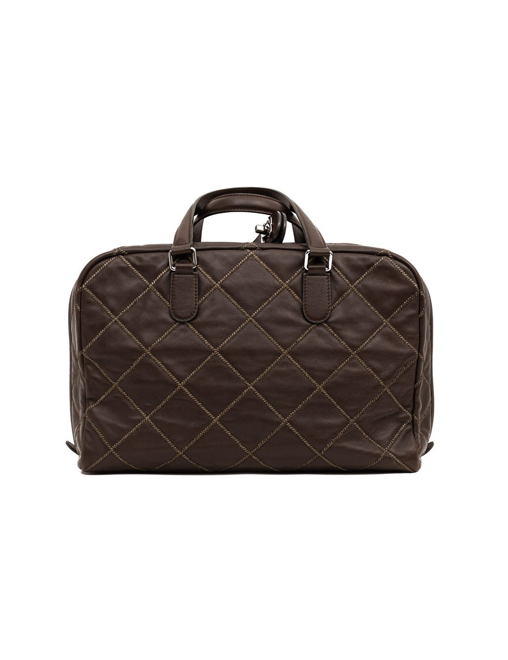 Cabas CHANEL cuir marron matelassé fils d'or