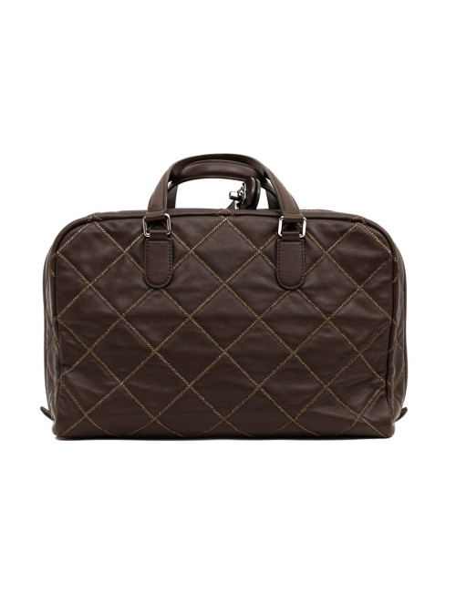 Cabas CHANEL cuir marron matelassé fils d'or