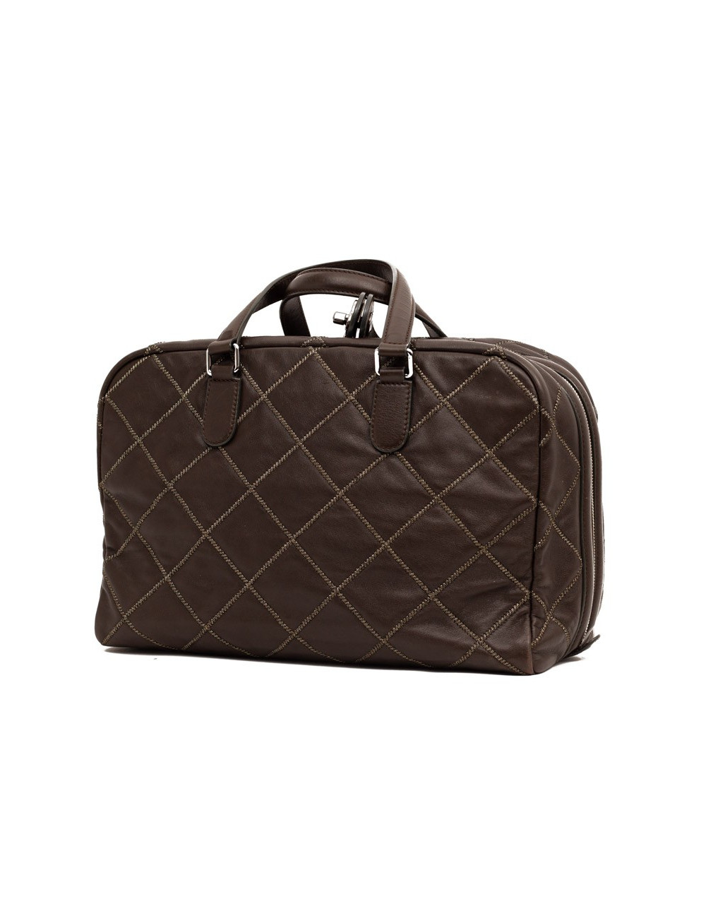 Cabas CHANEL cuir marron matelassé fils d'or