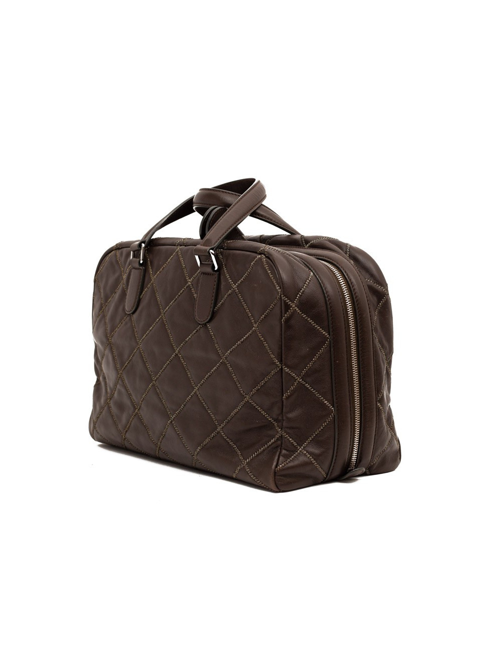 Cabas CHANEL cuir marron matelassé fils d'or
