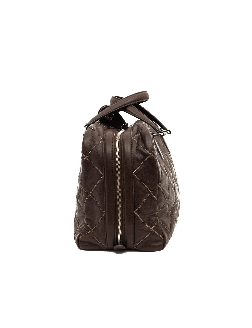 Cabas CHANEL cuir marron matelassé fils d'or
