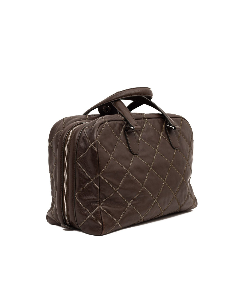 Cabas CHANEL cuir marron matelassé fils d'or