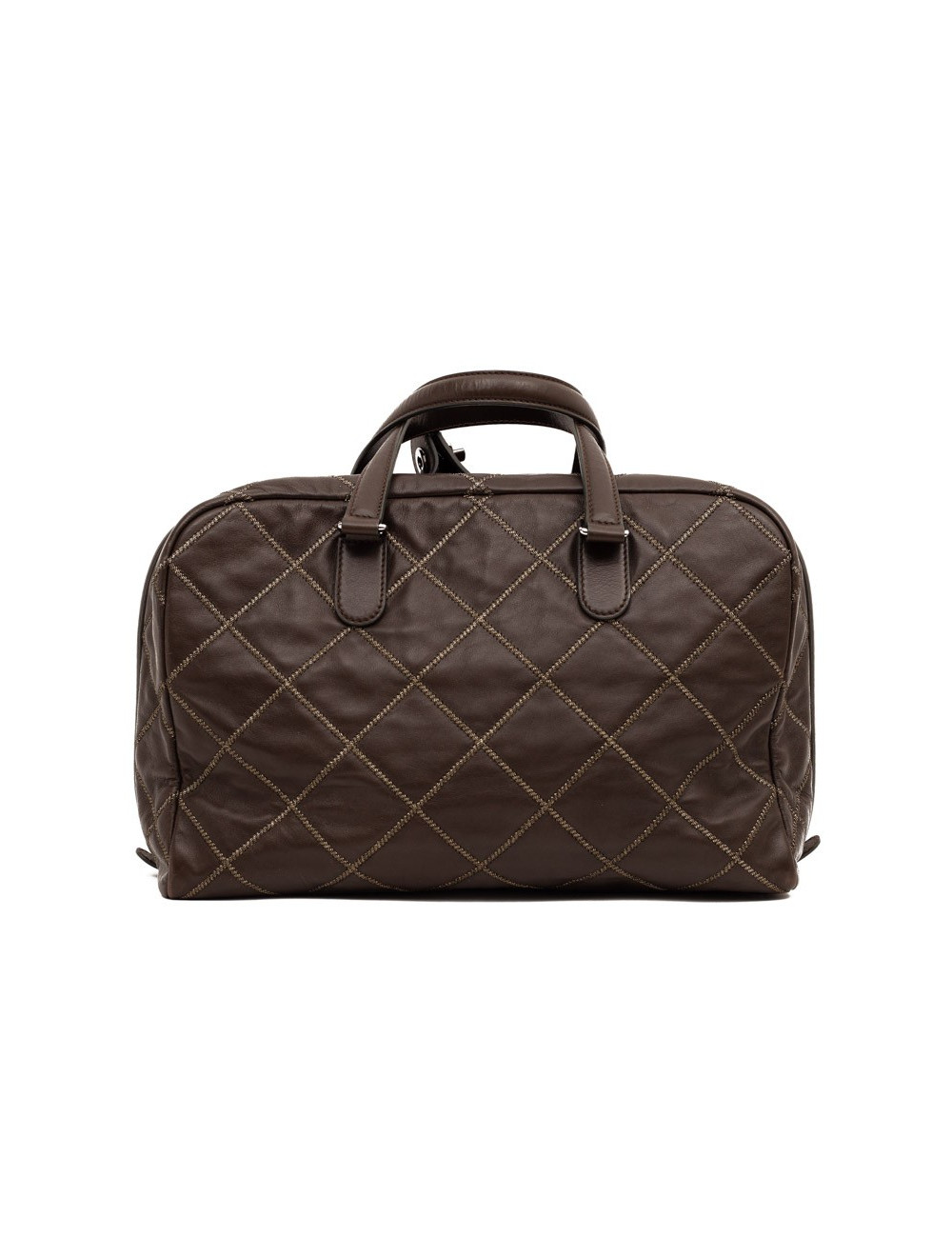 Cabas CHANEL cuir marron matelassé fils d'or