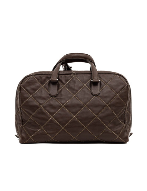Cabas CHANEL cuir marron matelassé fils d'or