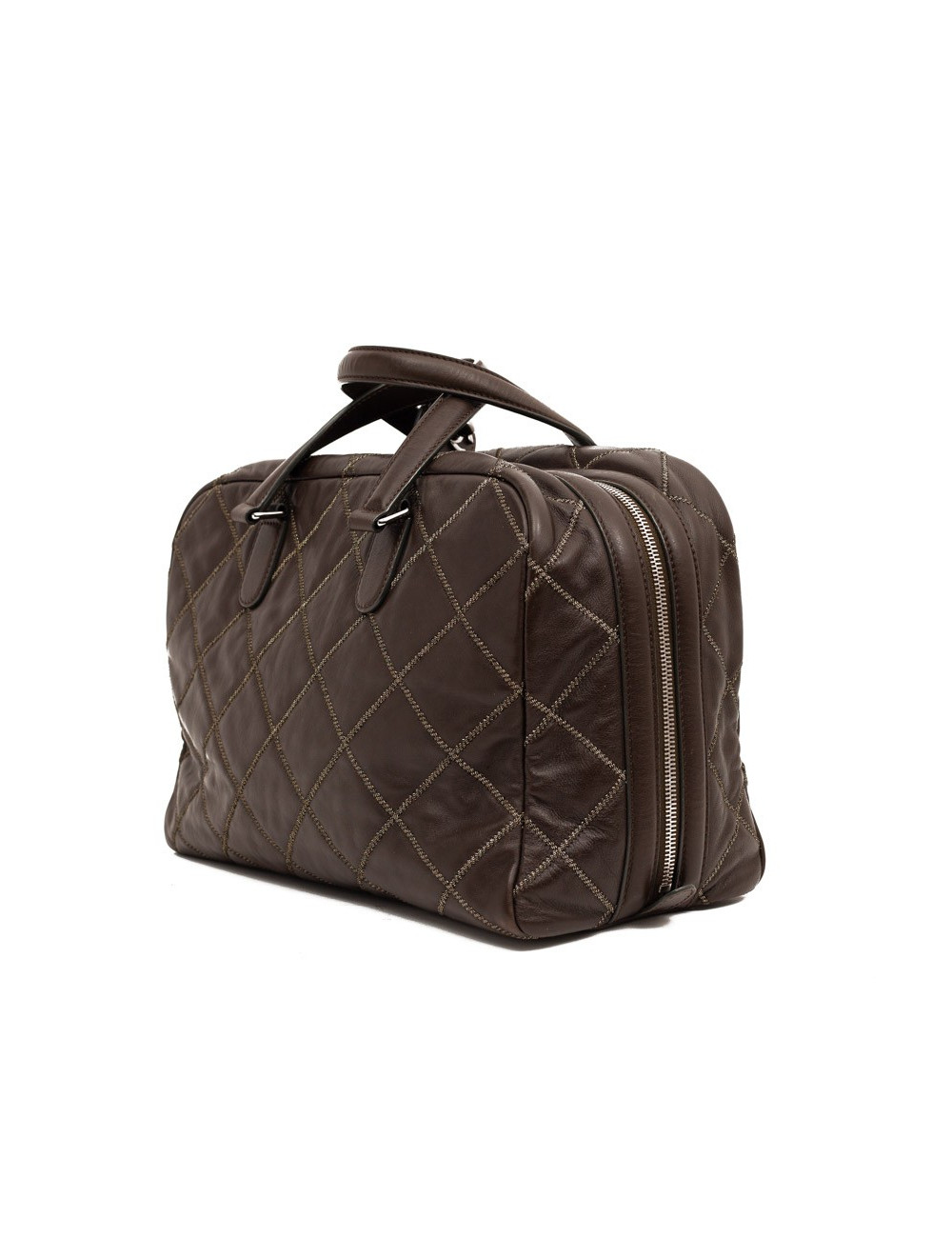 Cabas CHANEL cuir marron matelassé fils d'or
