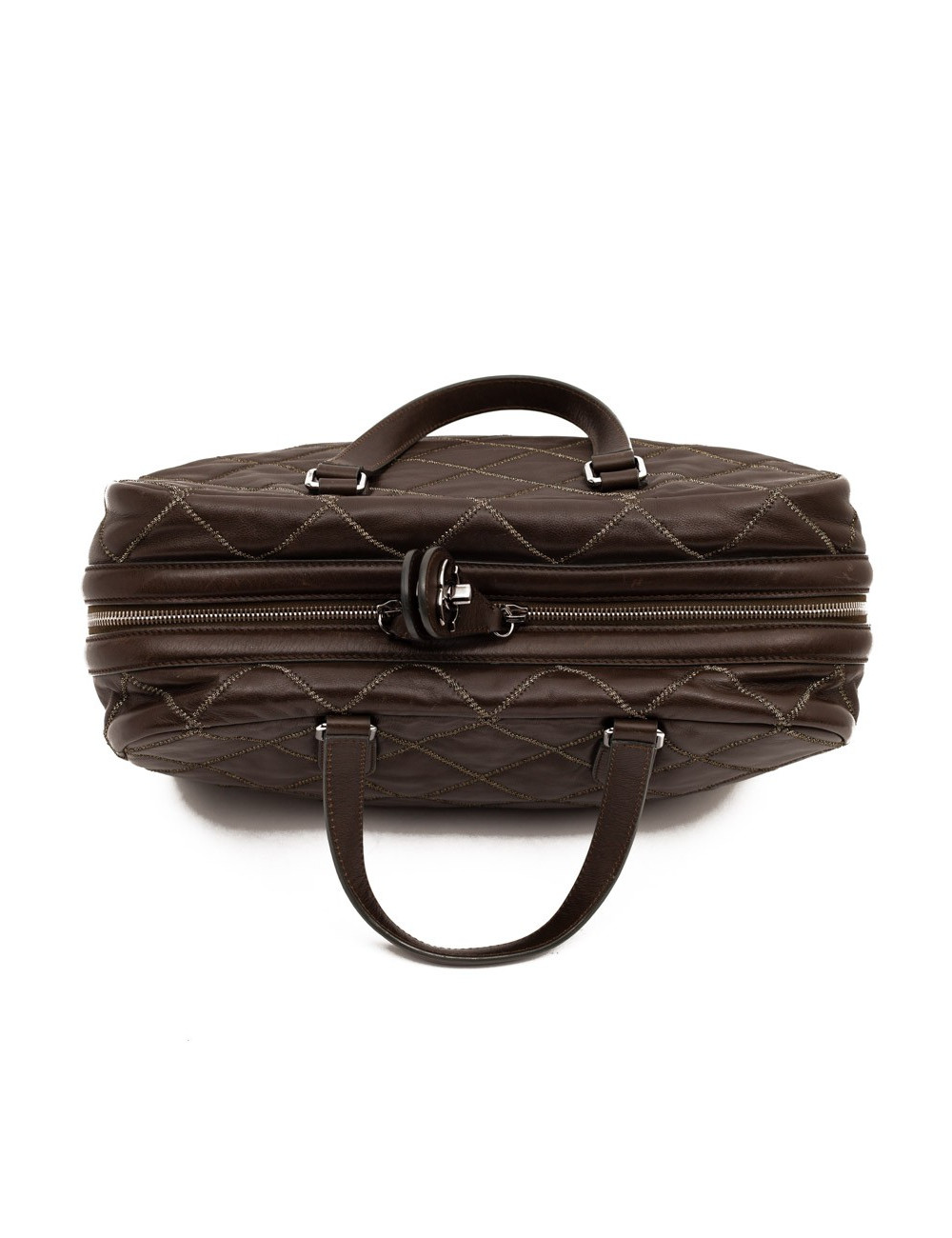 Cabas CHANEL cuir marron matelassé fils d'or