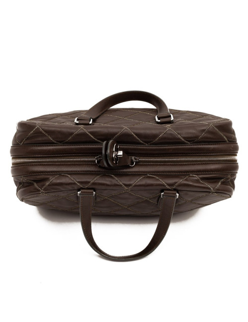 Cabas CHANEL cuir marron matelassé fils d'or
