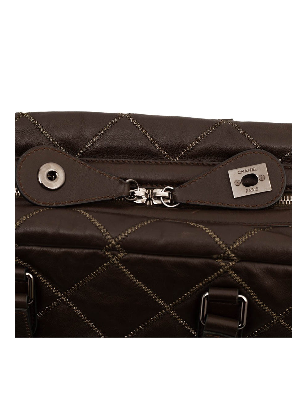 Cabas CHANEL cuir marron matelassé fils d'or