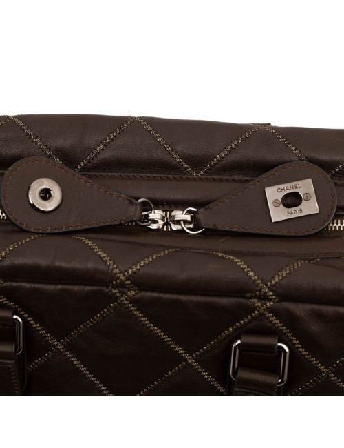 Cabas CHANEL cuir marron matelassé fils d'or