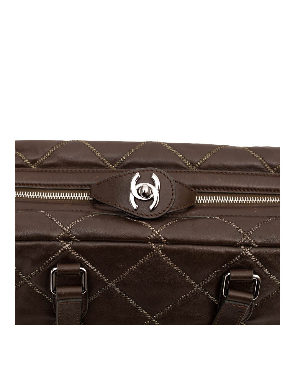 Cabas CHANEL cuir marron matelassé fils d'or