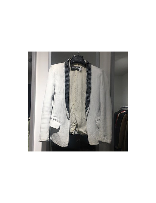Blouson BALMAIN cuir blanc et clous noirs