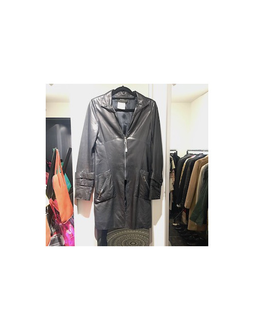 Veste longue KARL LAGERFELD cuir d'agneau noir