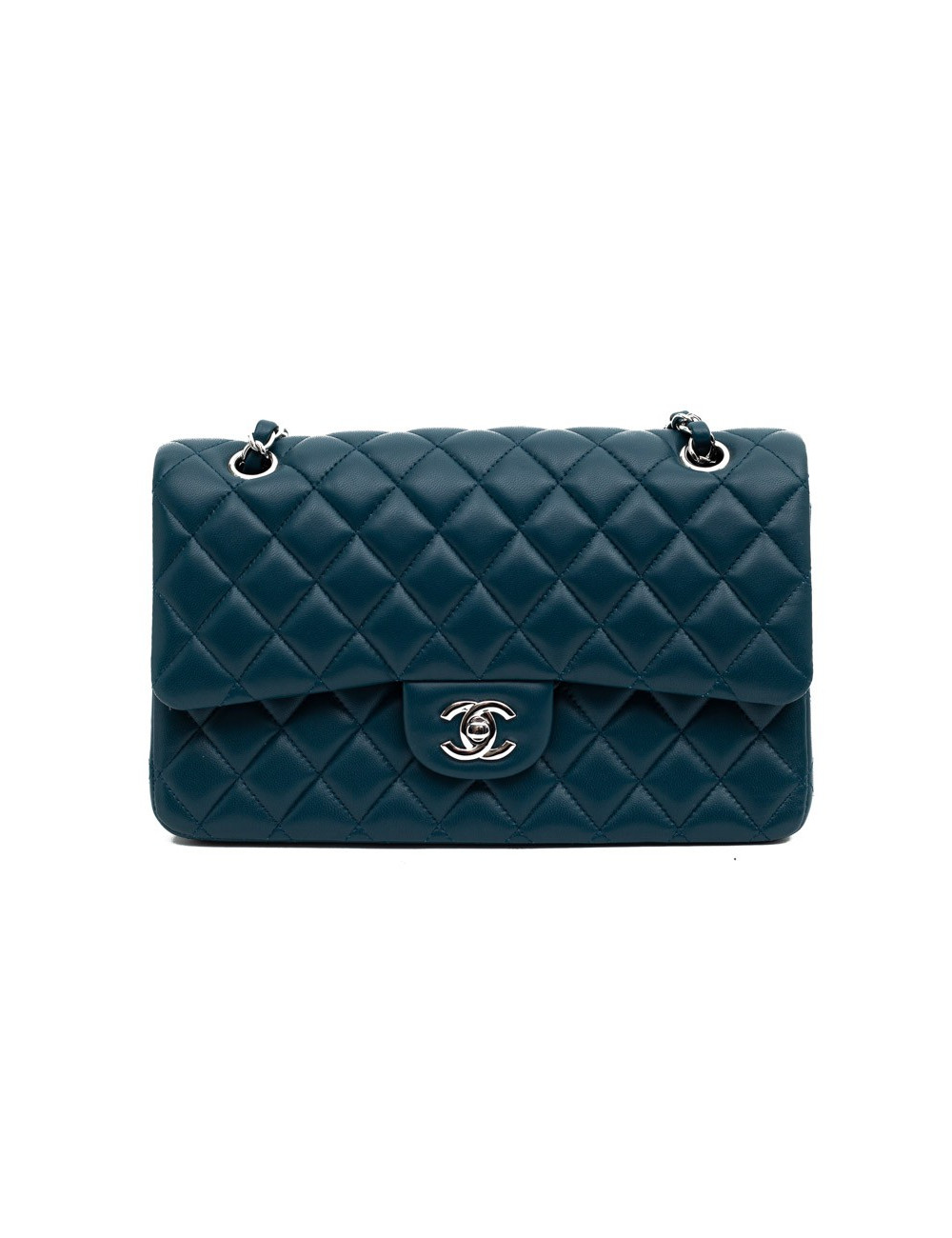 Sac CHANEL Classique bleu canard cuir d'agneau lisse