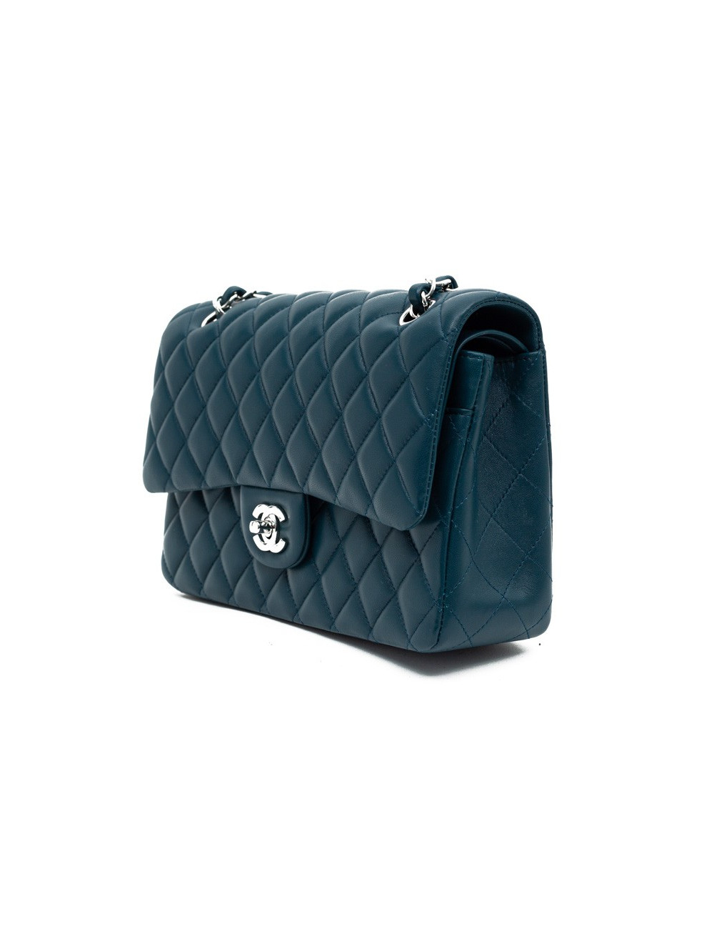 Sac CHANEL Classique bleu canard cuir d'agneau lisse