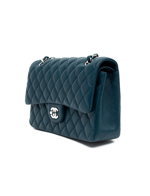 Sac CHANEL Classique bleu canard cuir d'agneau lisse
