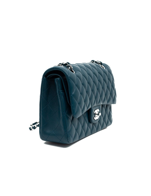 Sac CHANEL Classique bleu canard cuir d'agneau lisse