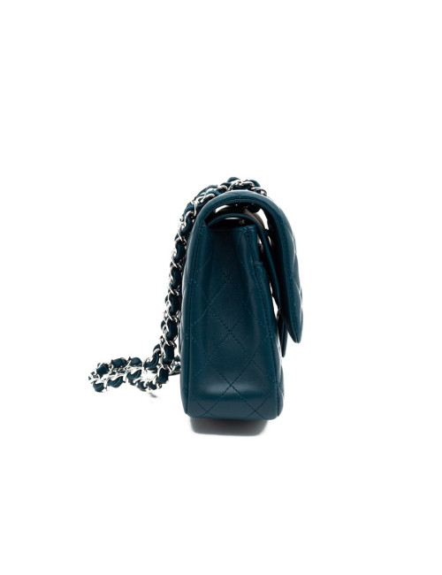 Sac CHANEL Classique bleu canard cuir d'agneau lisse