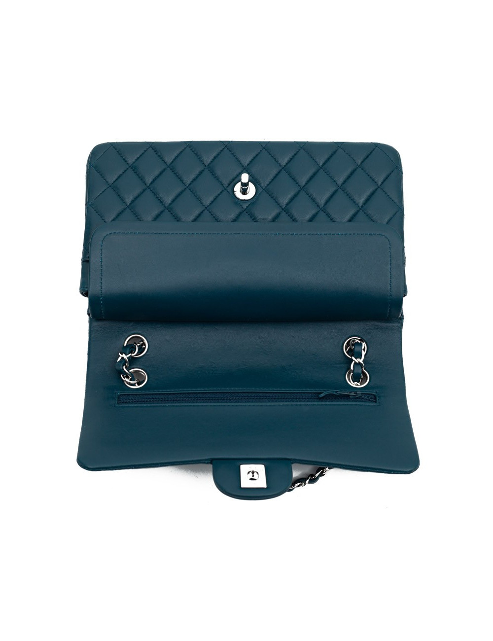Sac CHANEL Classique bleu canard cuir d'agneau lisse