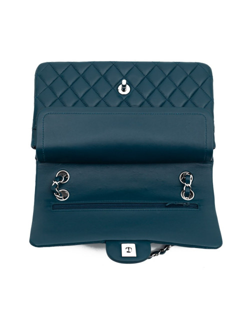Sac CHANEL Classique bleu canard cuir d'agneau lisse