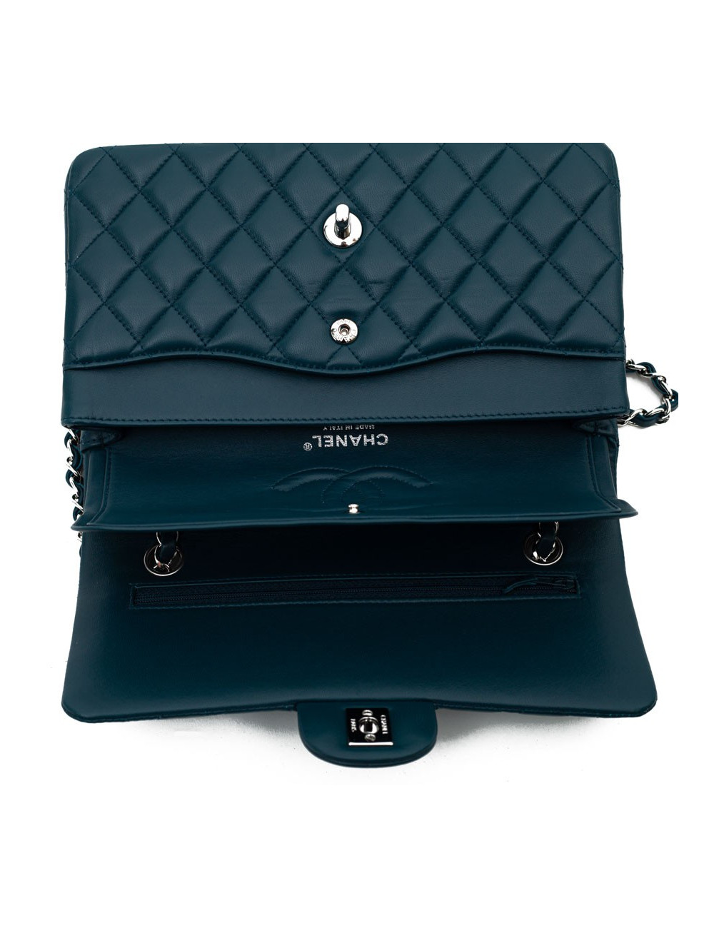 Sac CHANEL bleu canard Cuir d'agneau lisse