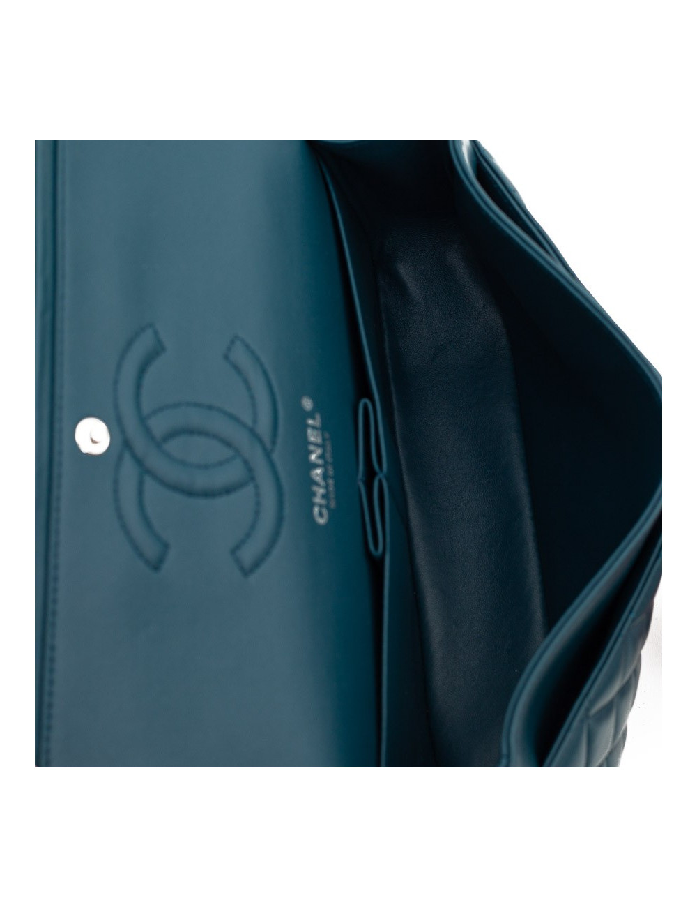 Sac CHANEL Classique bleu canard cuir d'agneau lisse