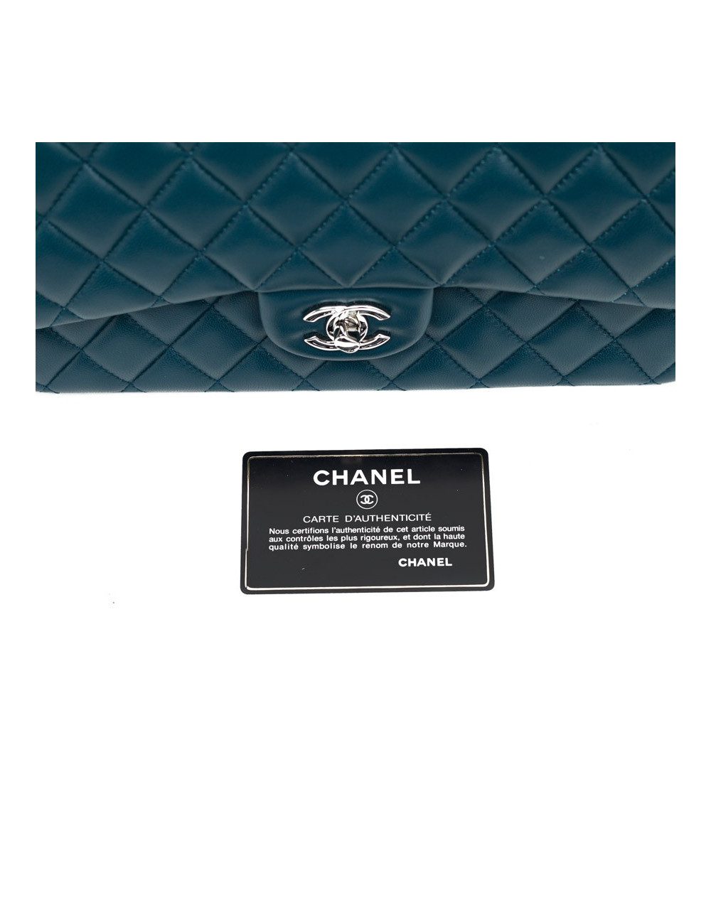 Sac CHANEL Classique bleu canard cuir d'agneau lisse