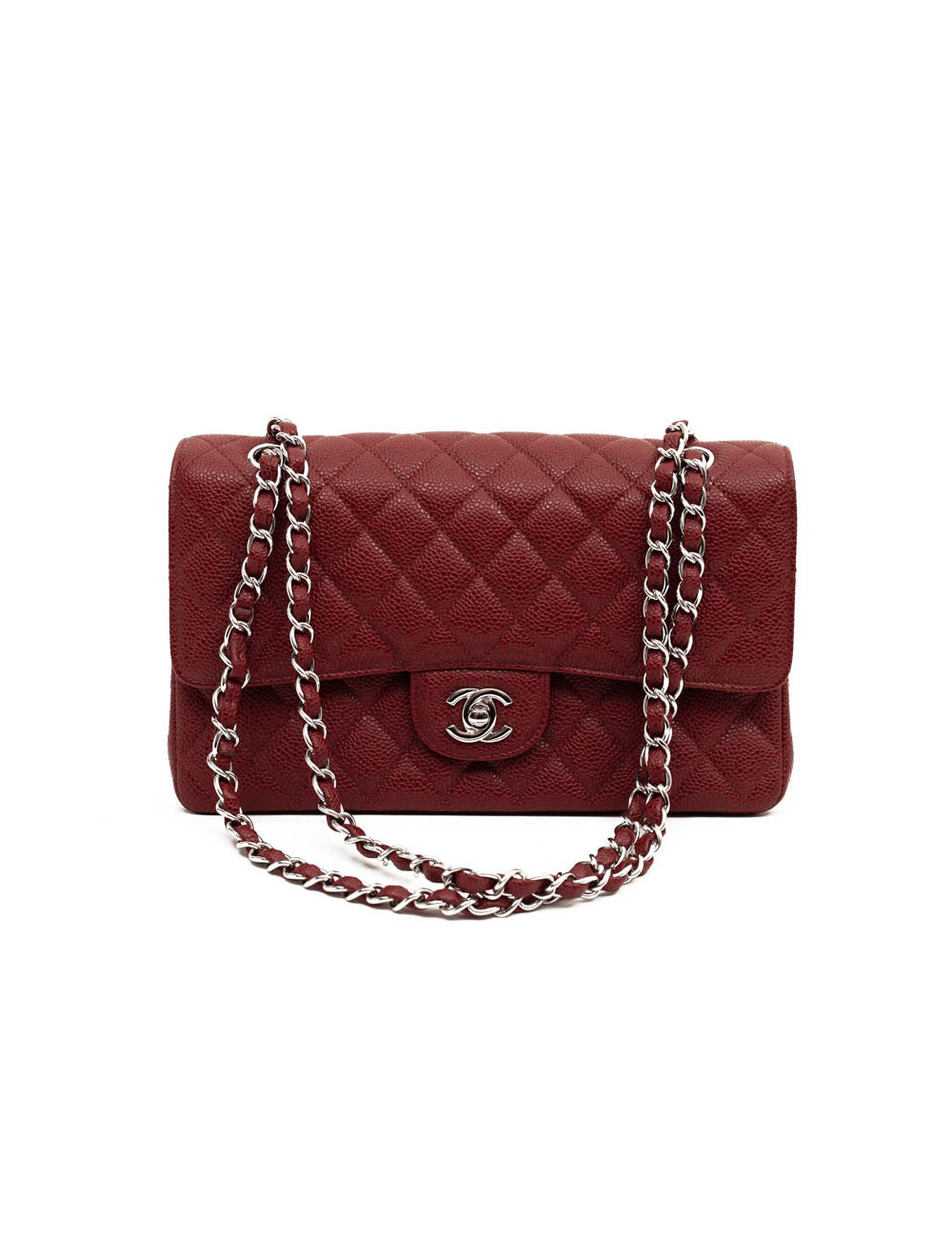 Sac Classique 25 cm CHANEL cuir grainé bordeaux