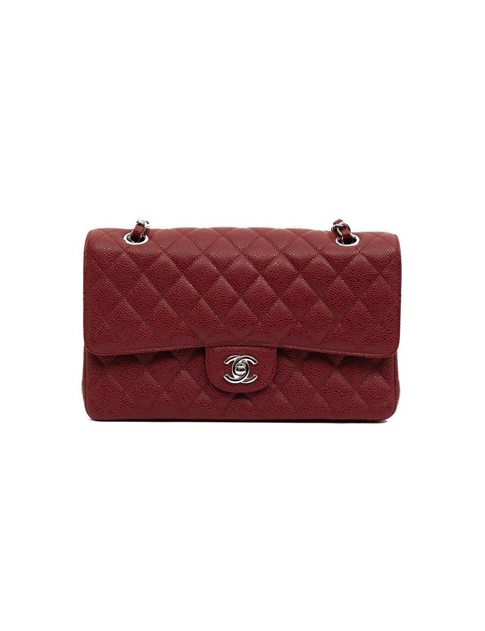 Sac Classique 25 cm CHANEL cuir grainé bordeaux