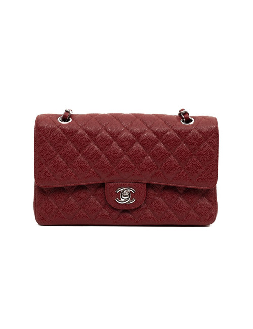 Sac Classique 25 cm CHANEL cuir grainé bordeaux