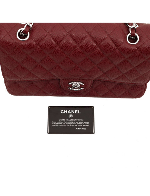 Sac Classique 25 cm CHANEL cuir grainé bordeaux