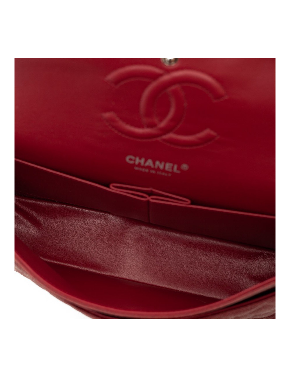 Sac Classique 25 cm CHANEL cuir grainé bordeaux