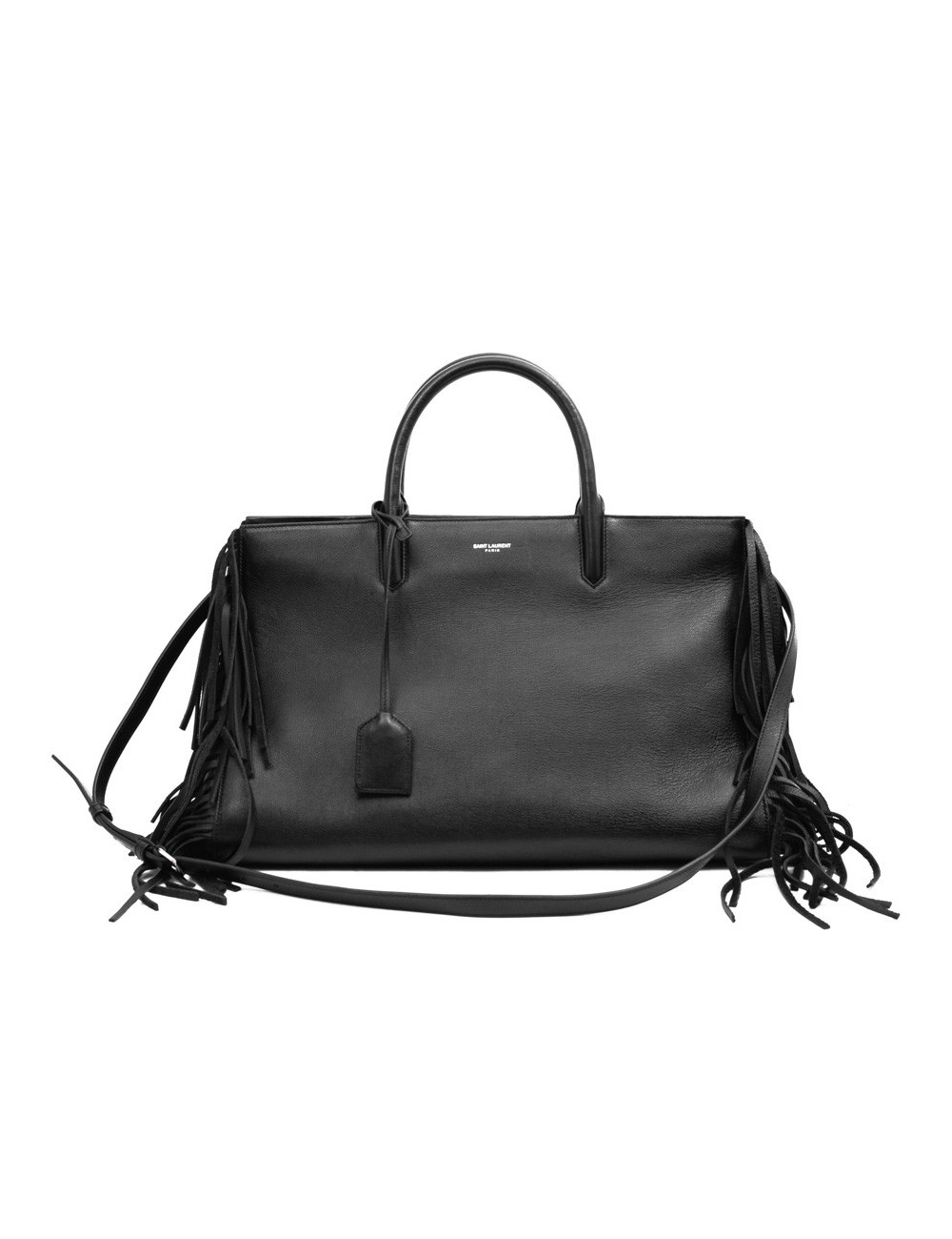 Grand sac Shopping YSL à franges cuir noir
