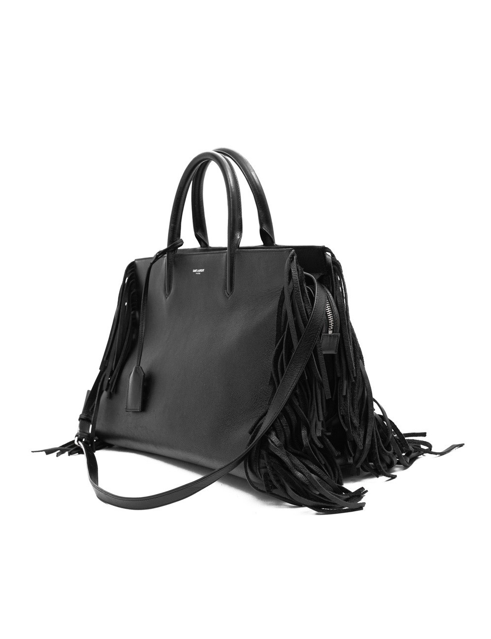 Grand sac Shopping YSL à franges cuir noir