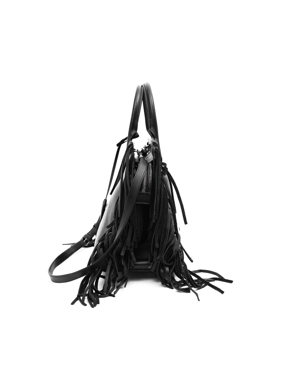 YSL sac à franges cuir lisse noir