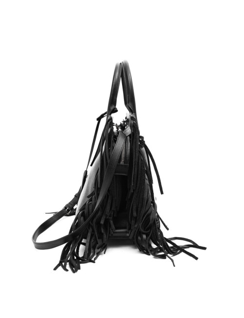 YSL sac à franges cuir lisse noir