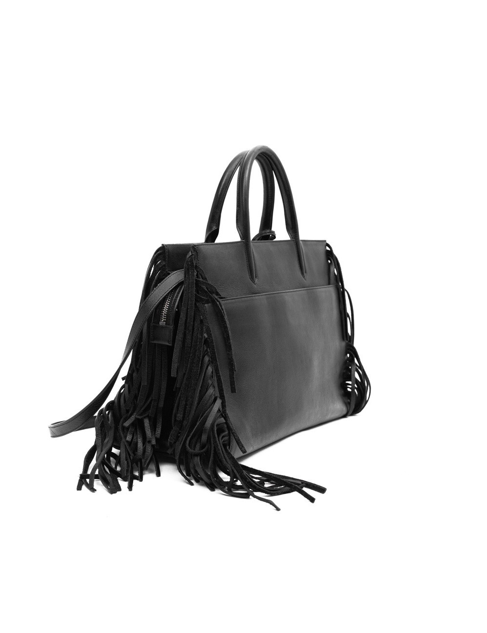 YSL sac à franges cuir lisse noir