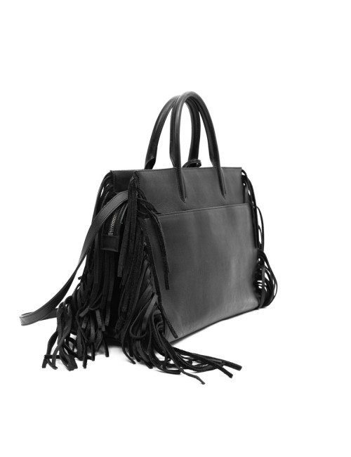 Grand sac Shopping YSL à franges cuir noir