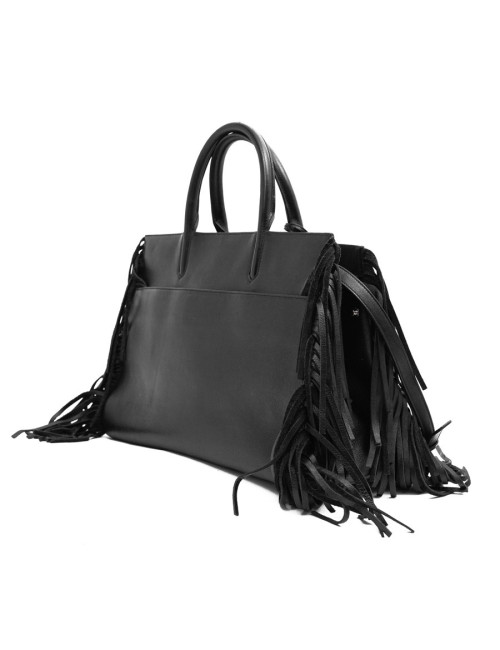 YSL sac à franges cuir lisse noir