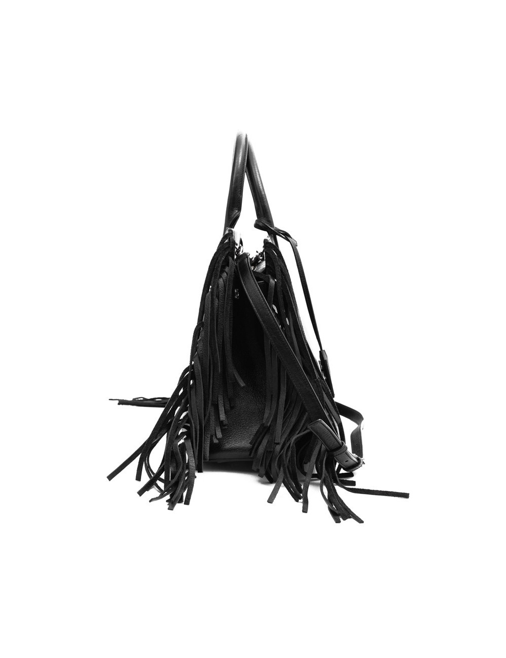 Grand sac Shopping YSL à franges cuir noir