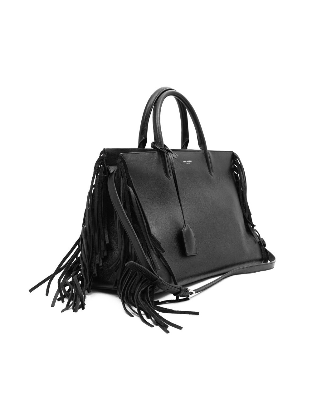 YSL sac à franges cuir lisse noir