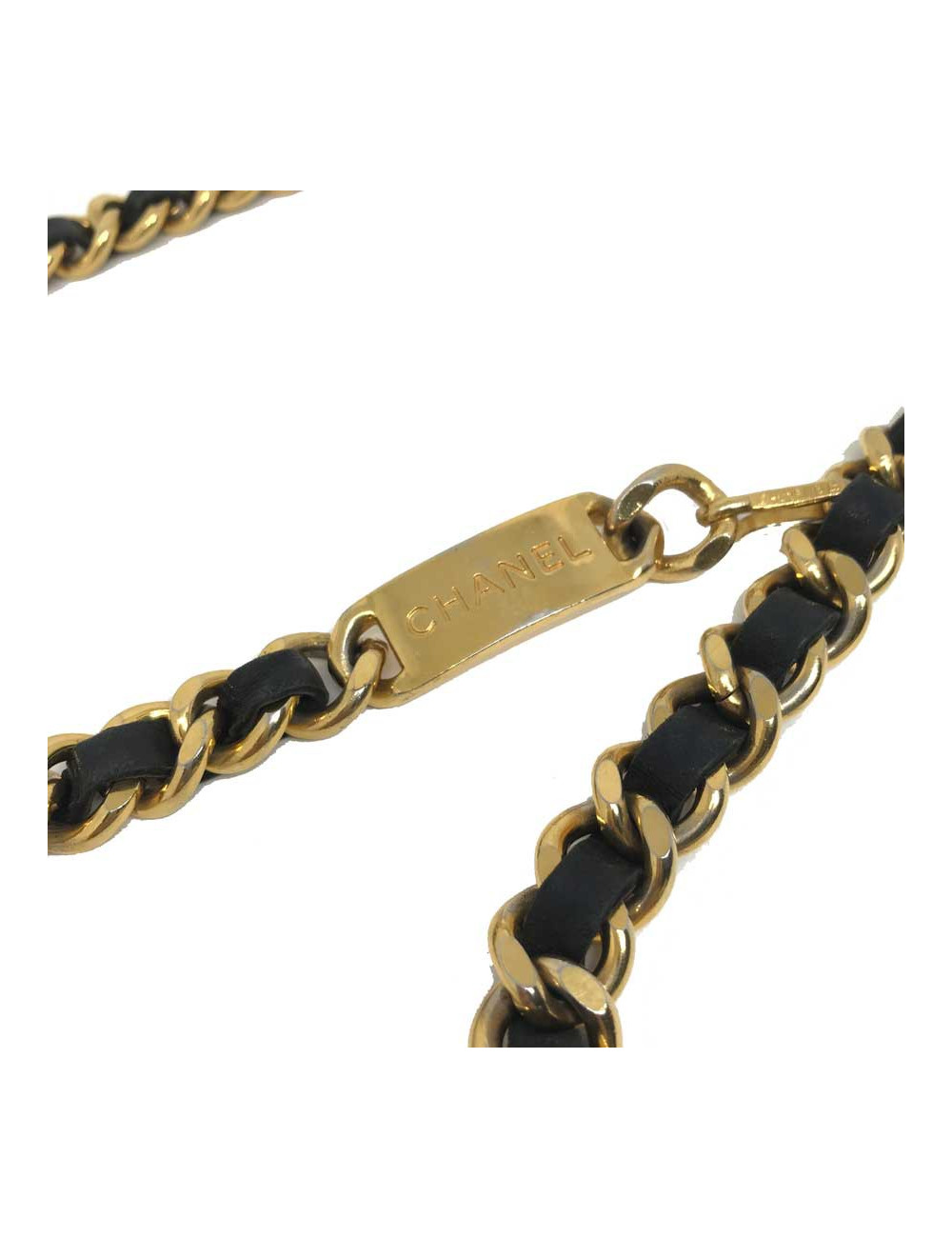 Ceinture Vintage CHANEL chaine entrelacée de cuir noir