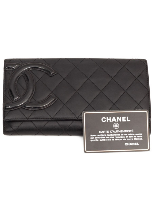 Portefeuille CHANEL En cuir matelassé noir 