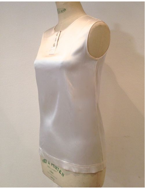 Top CHANEL en soie blanc sans manches T 38