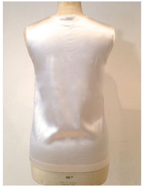 Top CHANEL en soie blanc sans manches T 38