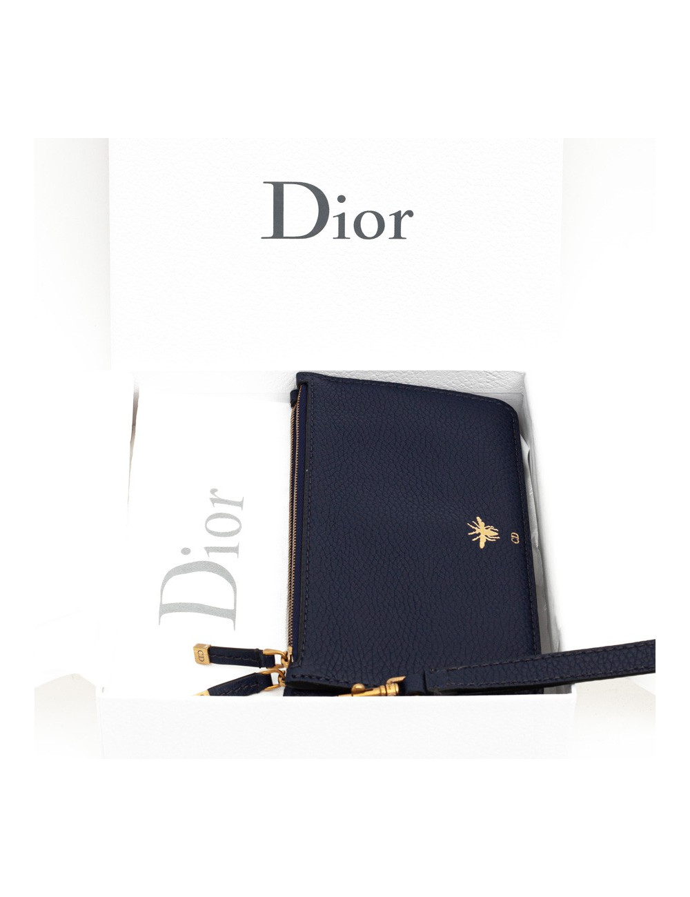 Pochette DIOR cuir grainé bleu
