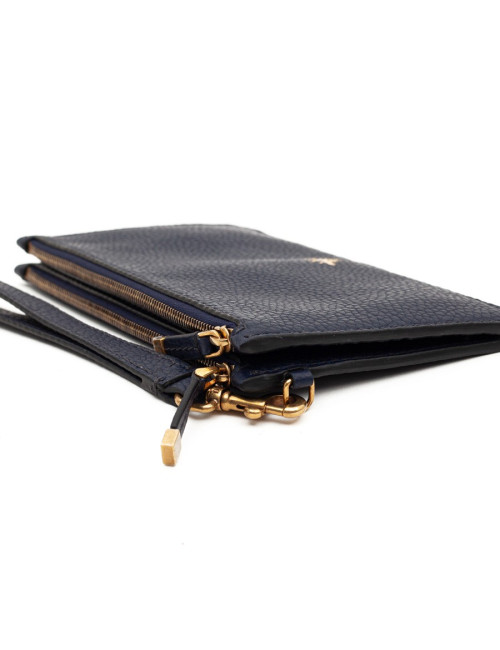 Pochette DIOR cuir grainé bleu indigo