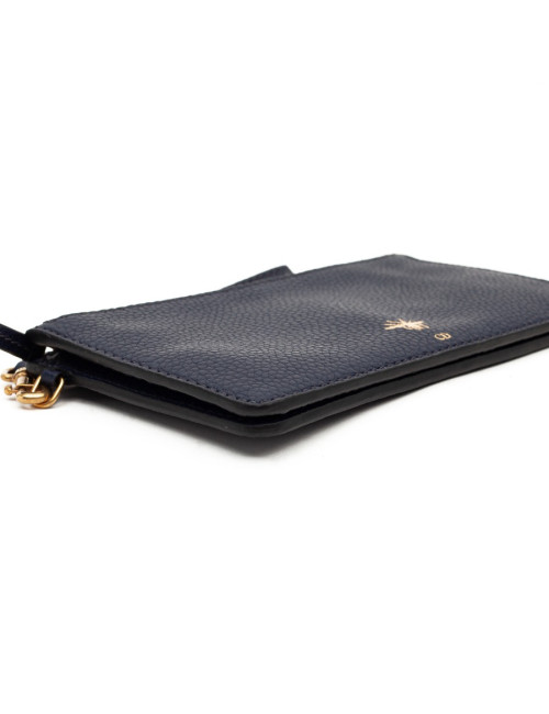Pochette DIOR cuir grainé bleu