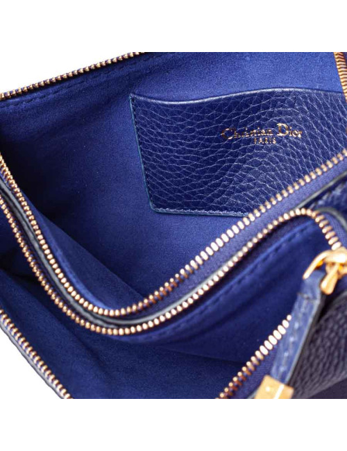 Pochette DIOR cuir grainé bleu indigo